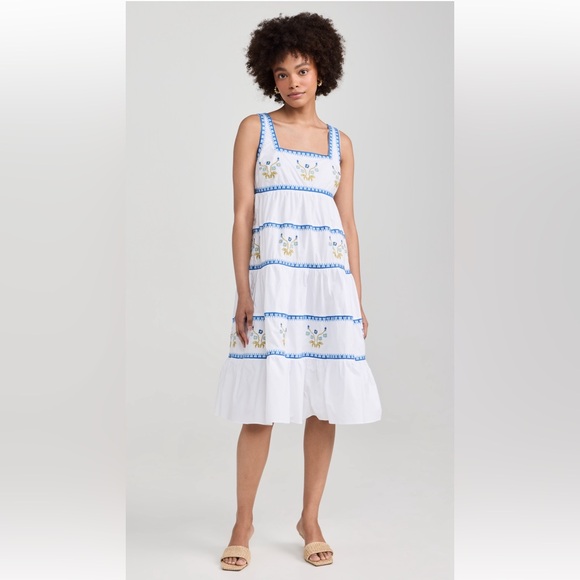 English Factory White and Blue Embroidered Midi Dress New with Tags Size Small - Picture 6 of 8